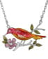 Фото #2 товара Silver-Tone Red and Yellow Enameled Bird and Flower Pendant Necklace