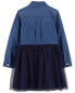 Toddler Mixed Fabric Chambray and Tulle Dress 5T