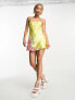 ASOS DESIGN embellished floral applique satin mini dress in yellow