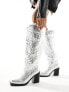 Фото #1 товара Public Desire Austine knee boot with western stitching in metallic silver
