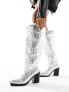 Public Desire Austine knee boot with western stitching in metallic silver