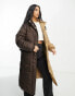 Vila Petite spliced longline padded coat in brown and beige