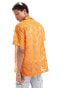 ASOS DESIGN short sleeve deep revere collar pineapple lace shirt in orange Оранжевый, M - Chest 40 - фото #4