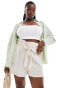 In The Style Plus linen look belted shorts in stone