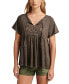 ფოტო #1 პროდუქტის Women's Cotton Embroidered Babydoll Tie-Neck Top