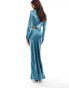 Фото #6 товара ASOS DESIGN satin asymmetric waist cut out maxi dress in teal