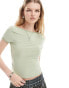 COLLUSION slash neck baby tee with scoop back and contrast stitch in sage