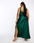 ASOS DESIGN Curve exclusive satin lace applique detail maxi dress in forest green