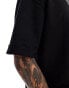 ASOS DESIGN oversized t-shirt with roll sleeve in crosshatch texture in black Черный, S - Chest 38 - фото #3