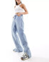 Фото #1 товара Sixth June low rise acid wash wide leg jeans with split hem in blue