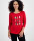 Фото #1 товара Women's Festive Tree Long-Sleeve Top, Created for Macy's