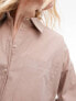 Topshop oversized poplin shirt in taupe Серо-коричневый, 38 - фото #7