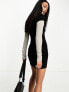 ASOS DESIGN 2 in 1 long sleeve ribbed overlay mini dress in black and grey