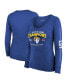 Фото #2 товара Women's Threads Heather Royal Los Angeles Rams 2-Time Super Bowl Champions Sky High Tri-Blend Long Sleeve Scoop Neck T-shirt