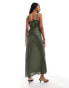 Фото #2 товара ASOS DESIGN Tall jacquard bra detail ruched bust cami midi slip dress in forest green