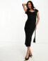 Фото #2 товара ASOS DESIGN sweetheart neckline ruched waist midi dress with cap sleeves in black