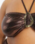 Фото #6 товара South Beach Curve bandeau gold buckle bikini top in brown metallic