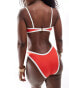 Фото #2 товара Miss Selfridge contrast bralet bikini top in red with contrast tipping