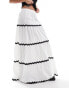 ASOS DESIGN tiered maxi skirt with rick rack detail in white