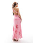 ASOS DESIGN mesh knot asymmetric maxi dress in pink shell print