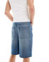 Фото #2 товара ASOS DESIGN long length denim jorts with panels in mid blue wash