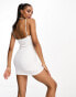 Pull&Bear ruched broderie strappy mini dress in white