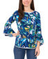 ფოტო #4 პროდუქტის Petite Floral-Print Bell-Sleeve Piped Top