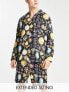 Фото #2 товара ASOS DESIGN woven pyjama set with long sleeve shirt and shorts in multi print in black