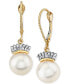 ფოტო #1 პროდუქტის Cultured Freshwater Pearl (9mm) & Diamond (1/5 ct. t.w.) Crown Drop Earrings in 14k Gold