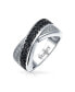 ფოტო #2 პროდუქტის Two Tone Black And White Pave Cubic Zirconia CZ Criss-Cross X Band Ring For Women For Girlfriend .925 Sterling Silver