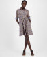 ფოტო #1 პროდუქტის Women's Cotton Floral Roll-Tab Shirtdress