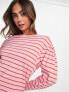 Фото #1 товара Monki stripe long sleeve t-shirt in pink and red stripe