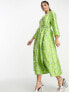 Y.A.S jacquard wrap midi dress in green