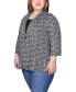 Фото #3 товара Plus Size Puff Print 3/4 Sleeve 2-Fer Top