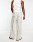 COLLUSION pocket detail wide leg linen trousers in stone