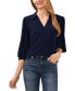 Фото #1 товара Women's Collared V-Neck Puff Shoulder 3/4-Sleeve Top
