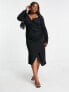 Фото #4 товара ASOS DESIGN Curve 70s drape front wrap midi dress in black