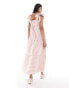 Miss Selfridge tiered gingham maxi dress with tie shoulders in pink