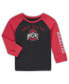 Фото #1 товара Toddler Boys and Girls Black, Scarlet Ohio State Buckeyes Two-Hit Raglan Long Sleeve T-shirt