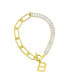 14K Gold-Plated Half Crystal and Half Paperclip Initial Toggle Bracelet