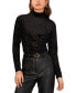 Women's Velvet Floral Long-Sleeve Turtleneck Top