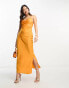 ASOS DESIGN Petite satin cami maxi slip dress satin with lace up back in orange