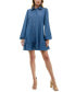 Juniors' Rhinestone-Detail Long-Sleeve Collared Dress Синий, S - фото #4