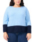 Фото #1 товара Plus Size Colorblocked Crewneck Sweater