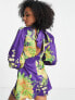 Фото #4 товара ASOS DESIGN satin puff sleeve playsuit in oversized wild flower print