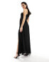 ASOS DESIGN one shoulder raw edge maxi dress with sheer panelling in black