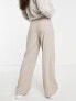 Bershka Petite wide leg slouchy dad tailored trousers in mushroom