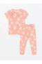 Фото #1 товара Bisiklet Yaka Kısa Kollu Çiçekli Kız Bebek Pijama Takımı