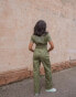 Фото #6 товара Labelrail x Pose and Repeat belted boiler suit in forest green with pink contrast stitch