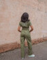 Labelrail x Pose and Repeat belted boiler suit in forest green with pink contrast stitch